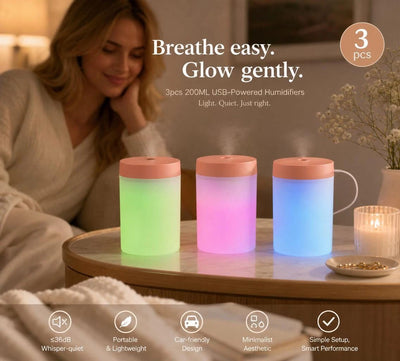 3 Pack USB Humidifier Pink, Bedroom Xmas Set
