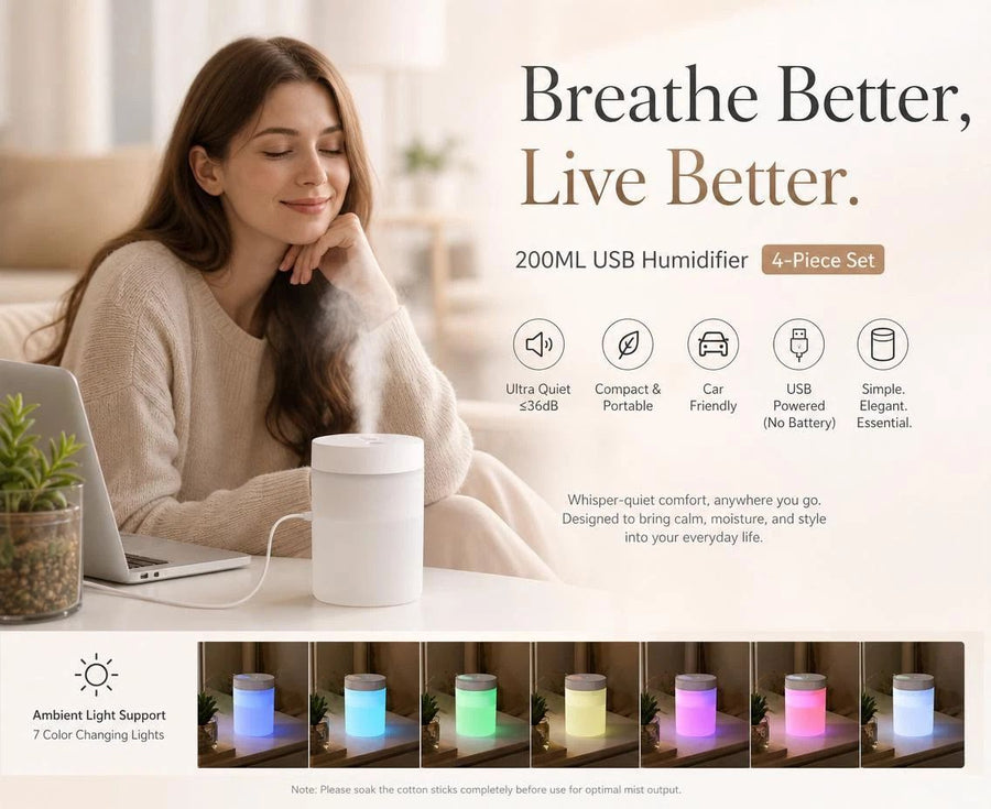 4 Pack USB Humidifier White, Bulk Holiday Gift
