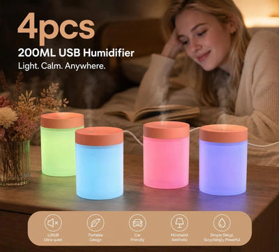 4 Pack USB Humidifier Pink, Decor Gift Bundle