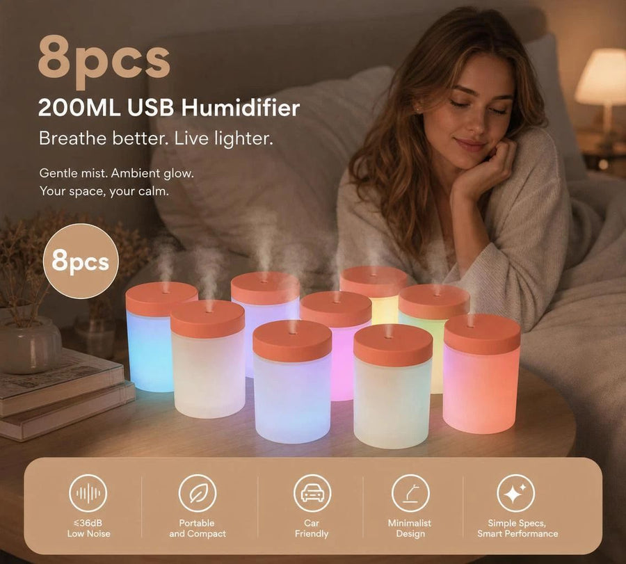 8 Pack USB Humidifier Pink, Office Holiday Gift Pack