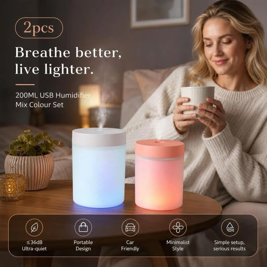 2 Pack White & Pink USB Humidifier Mix Pair