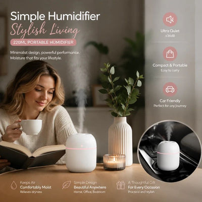 USB Water Drop Mini Humidifier 220ML White, Christmas Gift