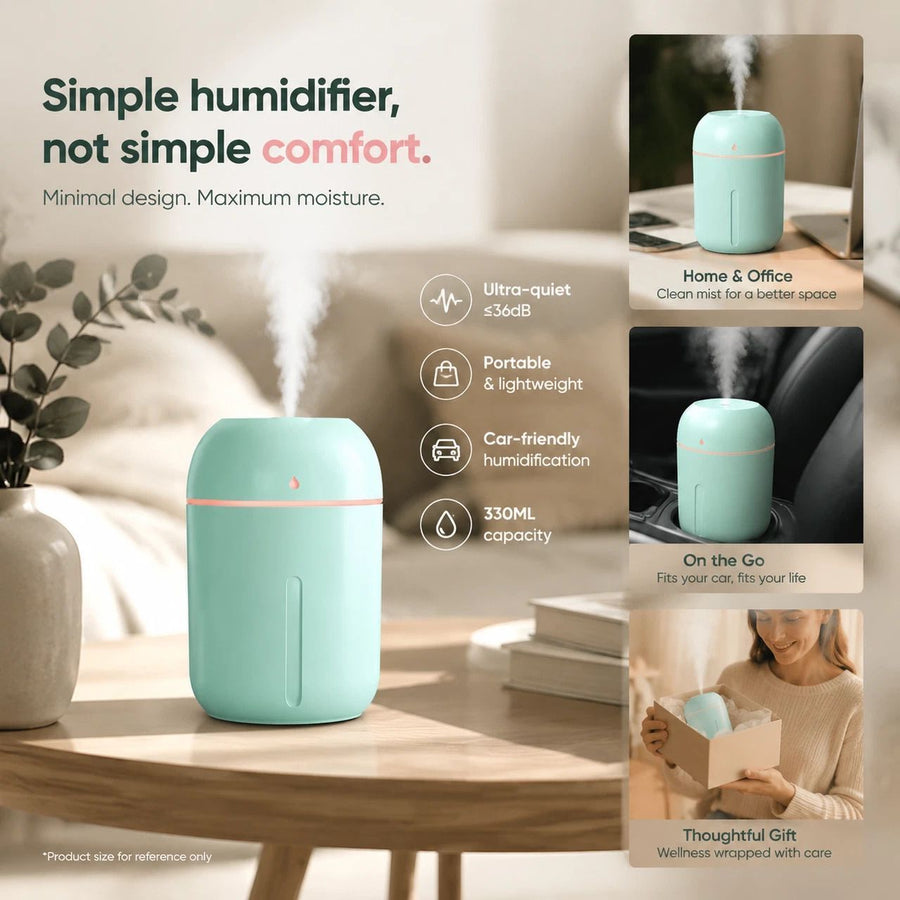 USB Water Drop Mini Humidifier 330ML Green, Car Gift
