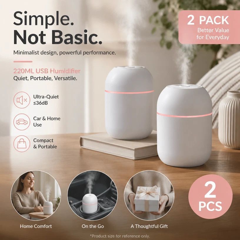 2 Pack Water Drop Humidifier Glacier White, Festive Gift Set