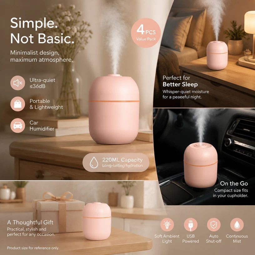 4 Pack Water Drop Humidifier Nordic Pink, Bulk Holiday Gift