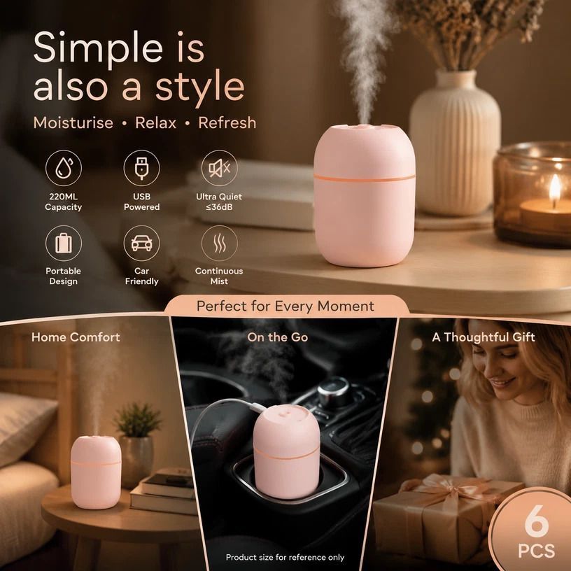 6 Pack Water Drop Humidifier Nordic Pink, Christmas Hamper Fillers