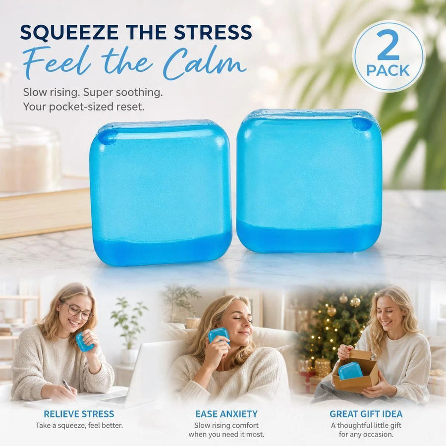 2 Pack Blue Ice Cube Squishy, Double Squeeze To Relieve Work Stress, Xmas Pair