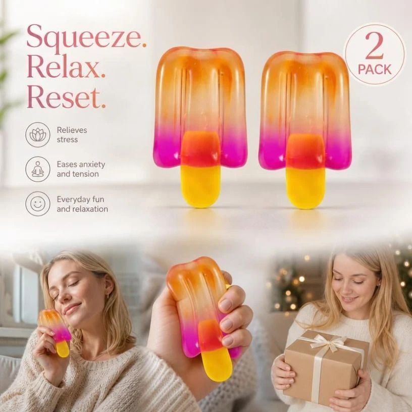 2 Pack Orange Popsicle Squishy, Twin Soft Touch To Brighten Mood, Gift Duo