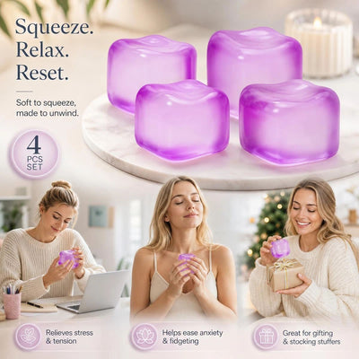 4 Pack Purple Ice Cube Squishy, Multi Textures To Smooth Bad Mood All Day, Holiday Bundle