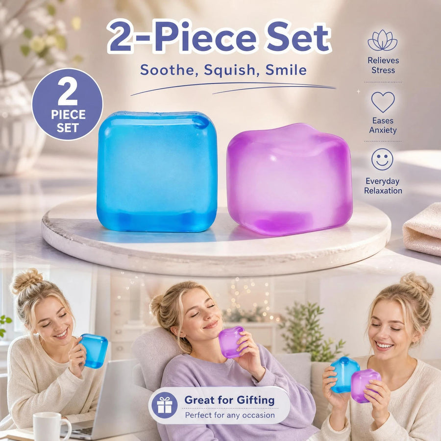 2 Pack Blue & Purple Ice Cube Squishy Mix, Dual Tones For Mood Adjustment, Stress Pair