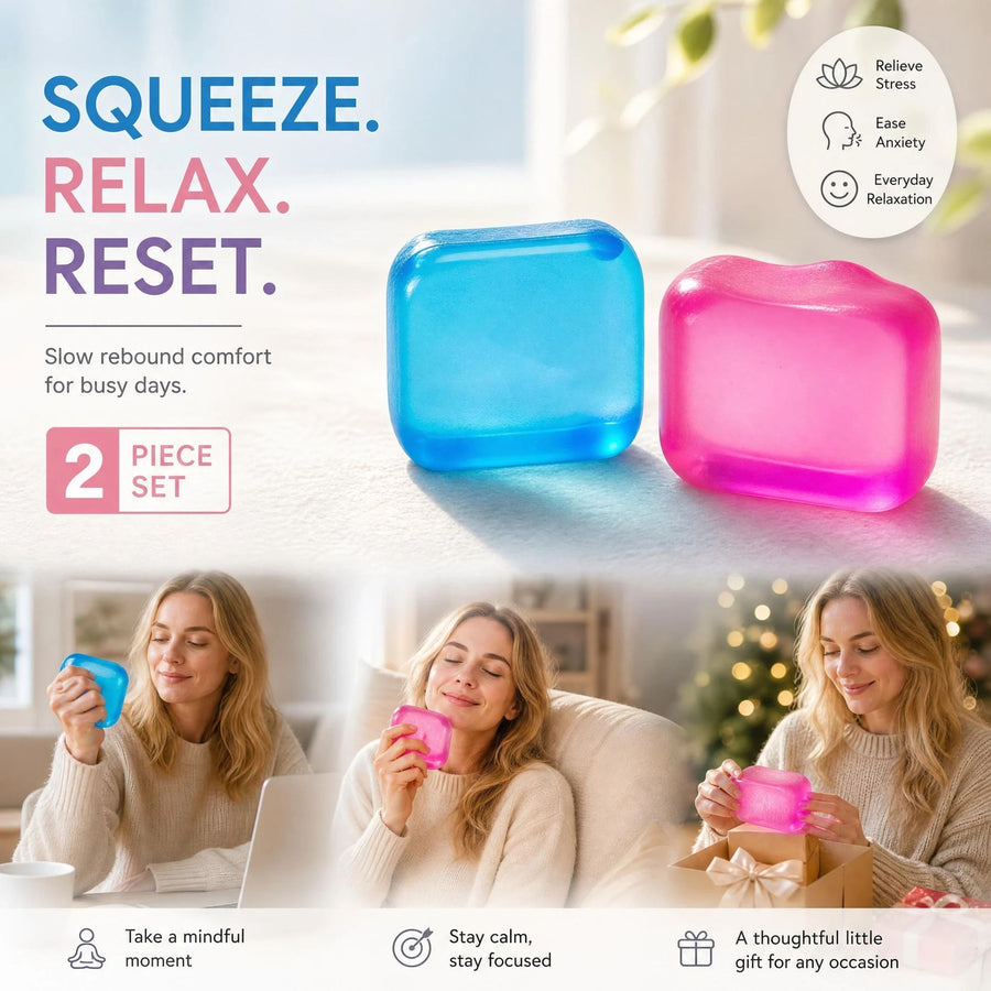 2 Pack Blue & Pink Ice Cube Squishy Mix, Soft Two-Tone Squish To Relax Mind, Xmas Duo