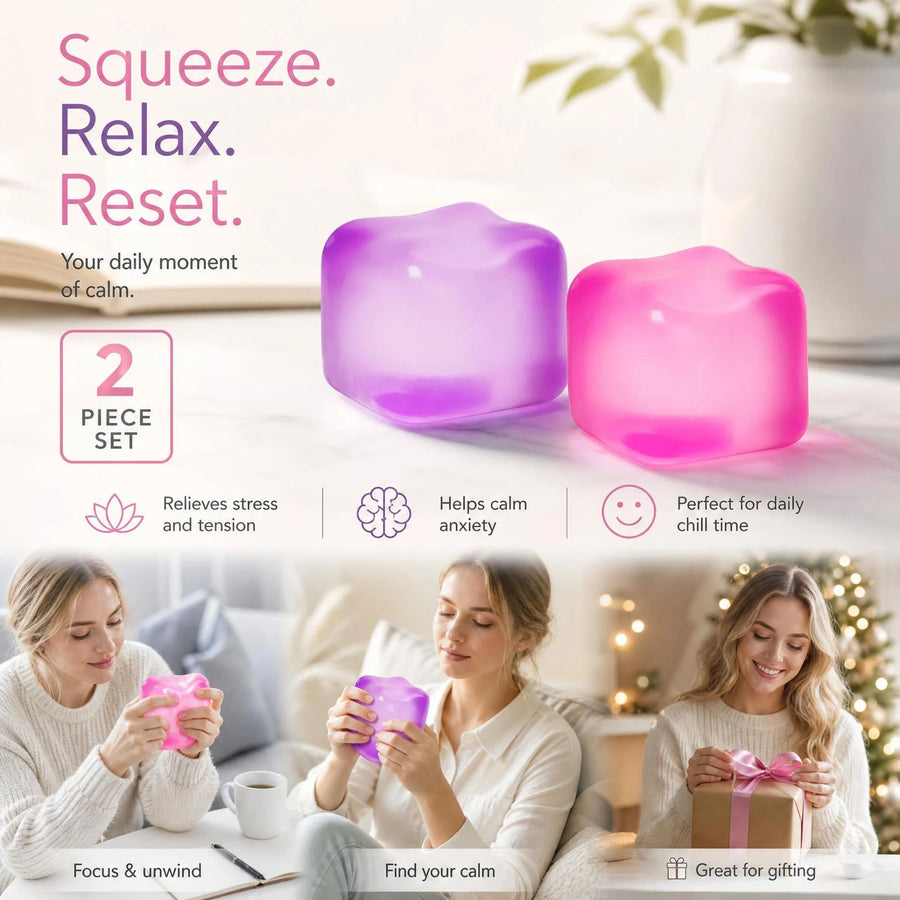 2 Pack Purple & Pink Ice Cube Squishy Mix, Gentle Dual Squish To Release Daily Stress, Holiday Pair