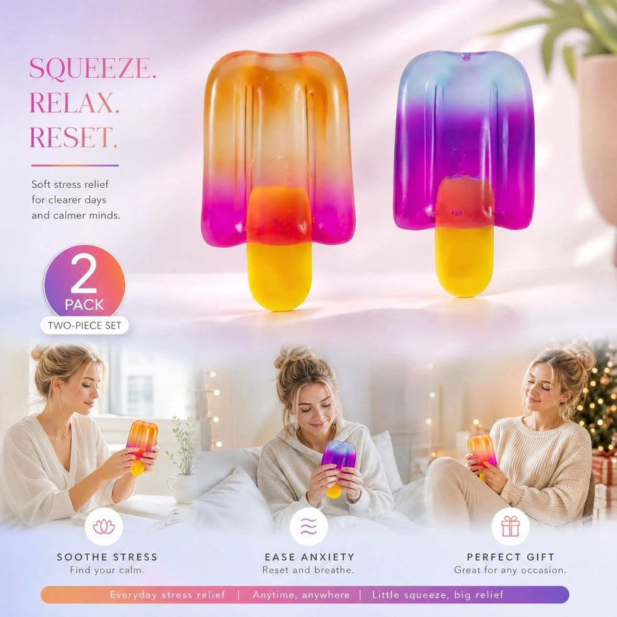 2 Pack Orange & Purple Popsicle Squishy Mix, Vibrant Shades To Improve Low Spirits, Relief Pair