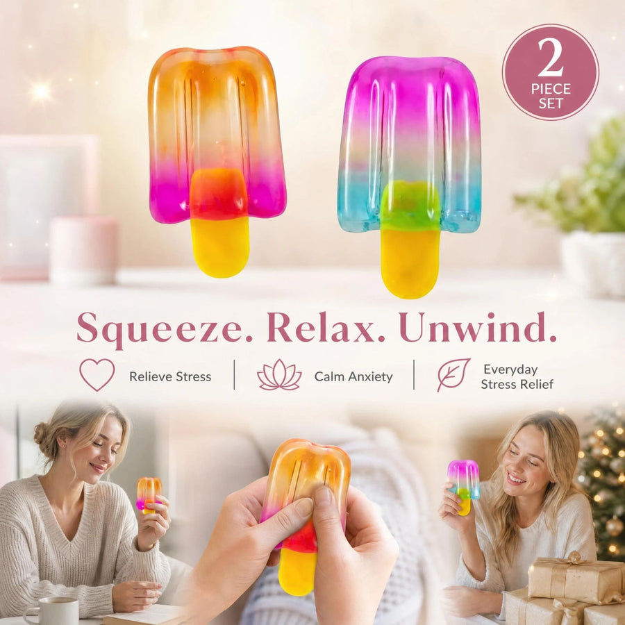 2 Pack Orange & Blue Popsicle Squishy Mix, Cool Warm Tones To Calm Nerves, Stocking Pair