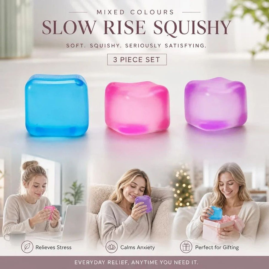 3 Pack Ice Cube Squishy Blue Purple Pink, Multi Color Set For Full Mood Relief, Xmas Pack