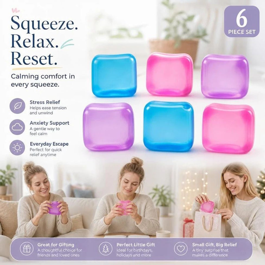 6 Pack Ice Cube Squishy Assorted Colors, Abundant Squish To Alleviate Persistent Stress, Holiday Bundle
