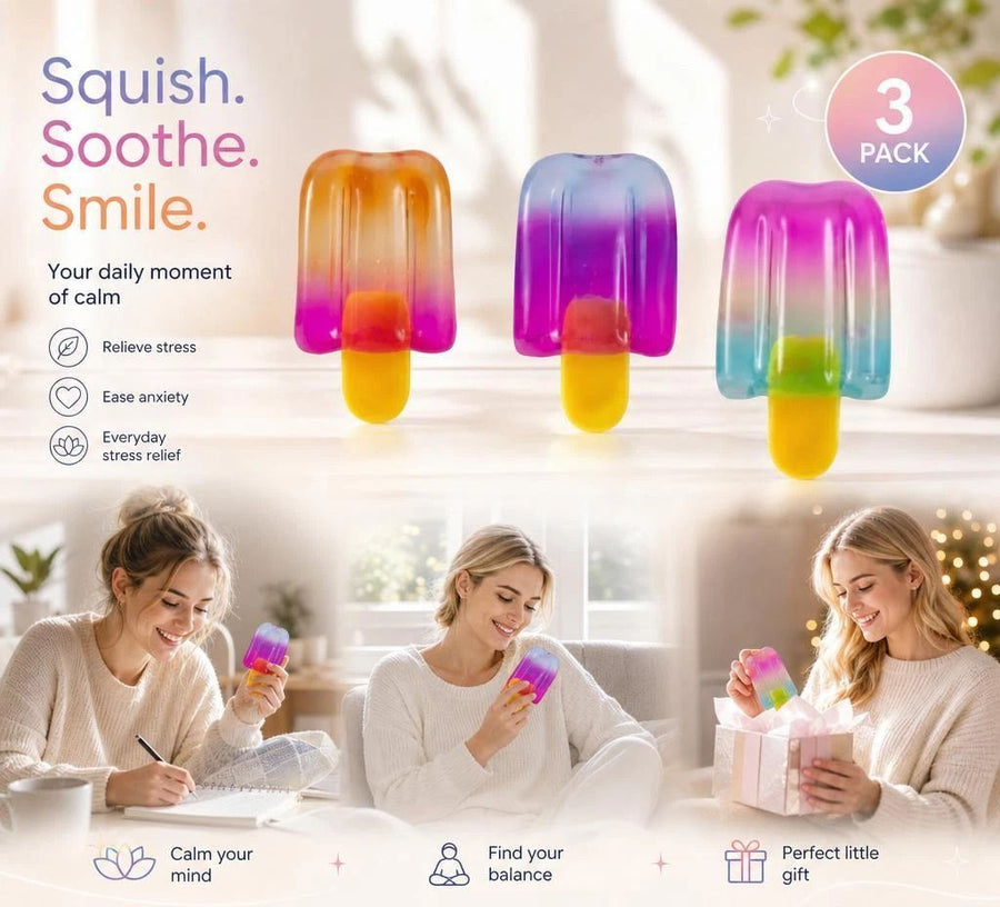 3 Pack Popsicle Squishy Purple Orange Blue, Varied Shades For Daily Mental Relaxation, Relief Kit
