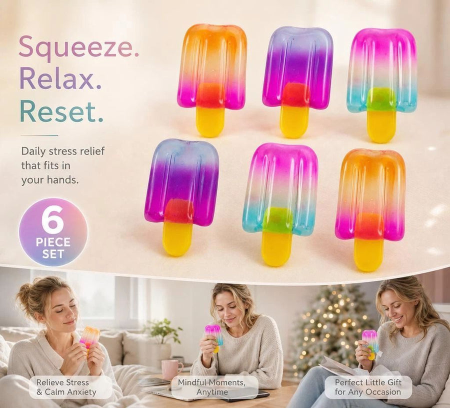 6 Pack Popsicle Squishy Assorted Tones, Large Set For Sustained Emotional Calm, Xmas Set