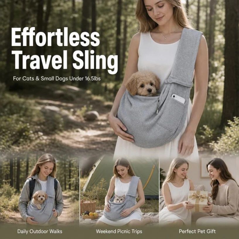 Breathable Cat Carrier Up To 16.5lbs, Grey With Phone Pocket, Stress-Free Outdoor Trip Pet Gift