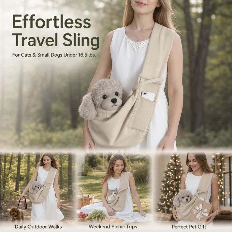 Breathable Cat Carrier Up To 16.5lbs, Apricot With Phone Pocket, Gentle Tone For Casual Strolls