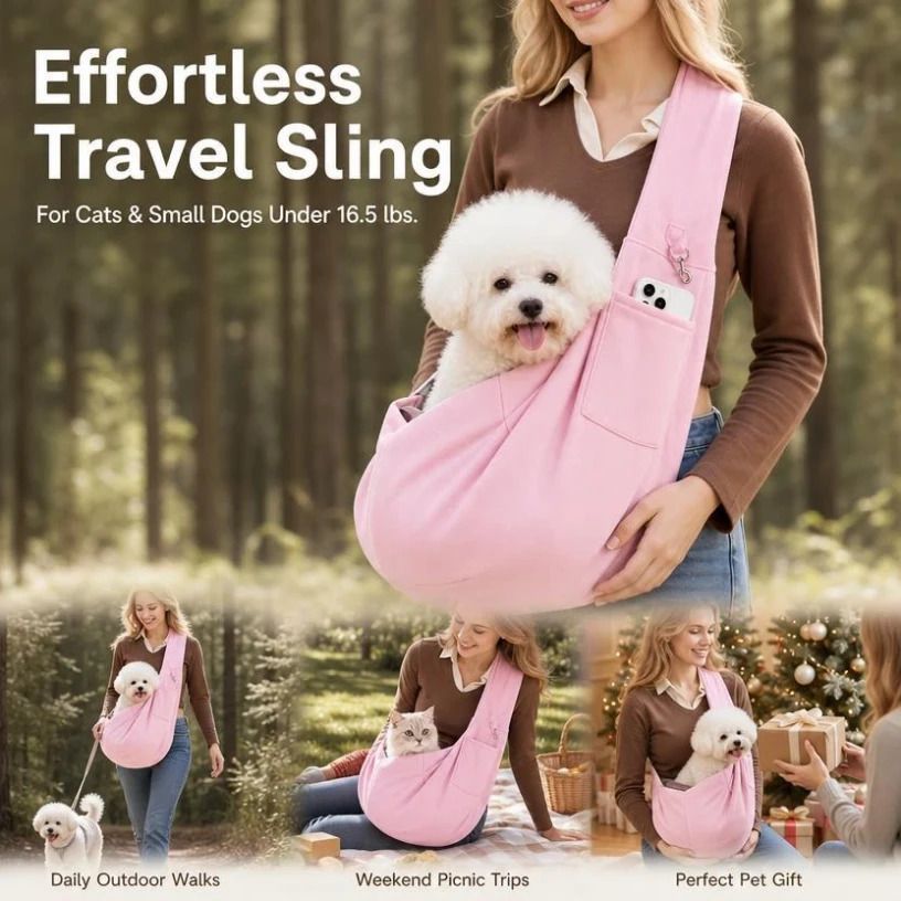 Breathable Cat Carrier Up To 16.5lbs, Pink With Phone Pocket, Lovely Pet Accessory Holiday Gift