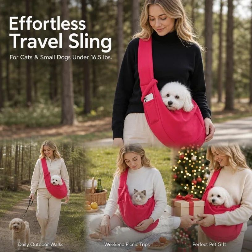 Breathable Cat Carrier Up To 16.5lbs, Bright Red With Phone Pocket, Standout Outdoor Carry Bag