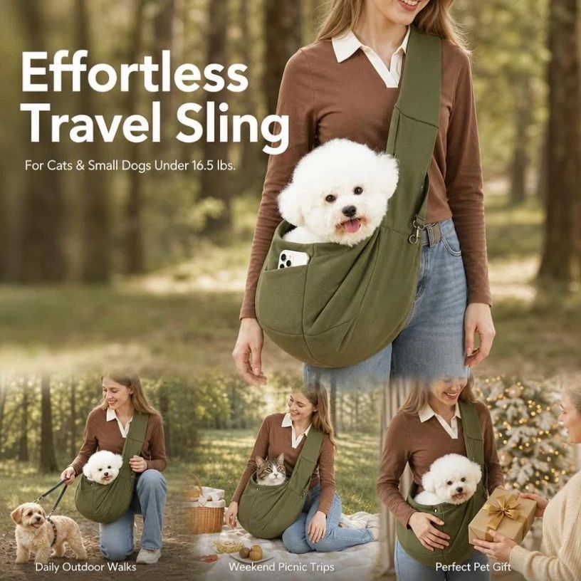 Breathable Cat Carrier Up To 16.5lbs, Army Green With Phone Pocket, Sturdy Daily Walking Carrier