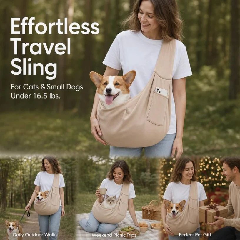 Breathable Cat Carrier Up To 16.5lbs, Khaki With Phone Pocket, Versatile All-Scene Pet Gift