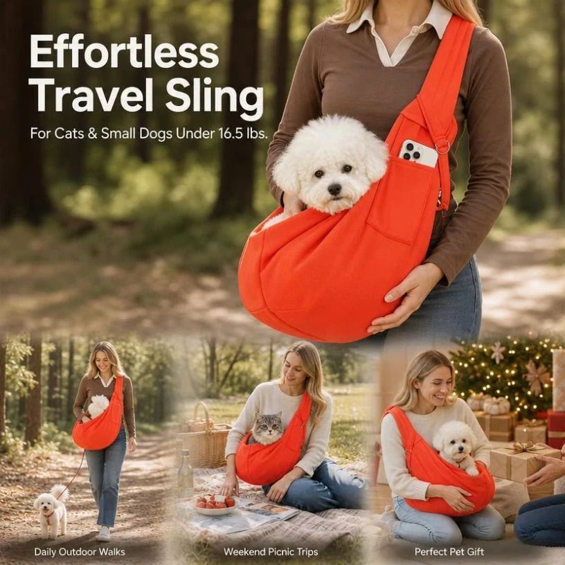 Breathable Cat Carrier Up To 16.5lbs, Orange With Phone Pocket, Lively Fun Outdoor Companion