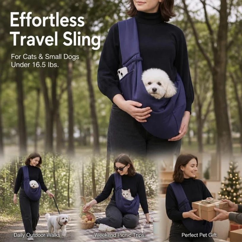 Solid Color Cat Carrier Up To 16.5lbs, Dark Blue With Phone Pocket, Calming Muted Travel Carrier