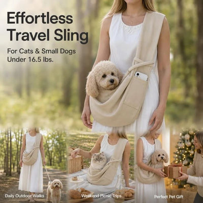 Solid Color Cat Carrier Up To 16.5lbs, Apricot With Phone Pocket, Warm Soft Tone Pet Accessory