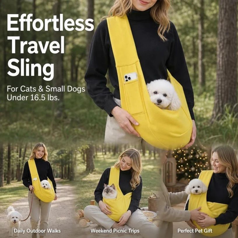 Solid Color Cat Carrier Up To 16.5lbs, Khaki With Phone Pocket, Flexible Multi-Use Travel Gift
