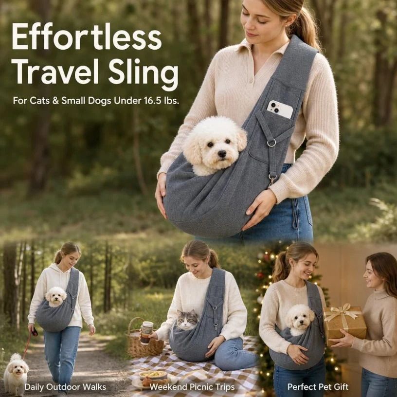 Solid Color Cat Carrier Up To 16.5lbs, Navy Blue With Phone Pocket, Cosy Comfort Long Trip Bag