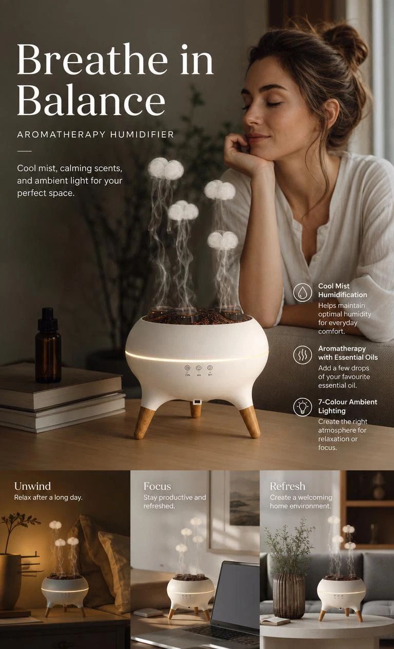 Rhythm Responsive Jellyfish Aroma Humidifier, Multi-Color Mood Light, Ideal Holiday Present