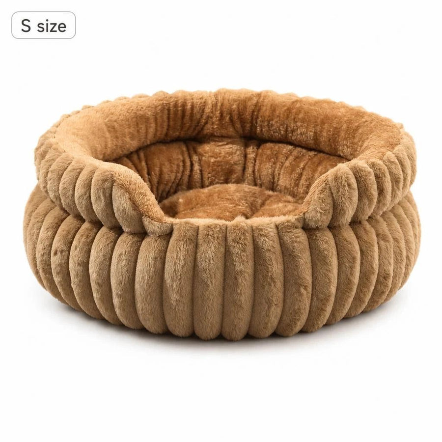 Notch Opening Round Pet Bed, Thick Warm Coffee S Size, Easy Access For Shy Pets
