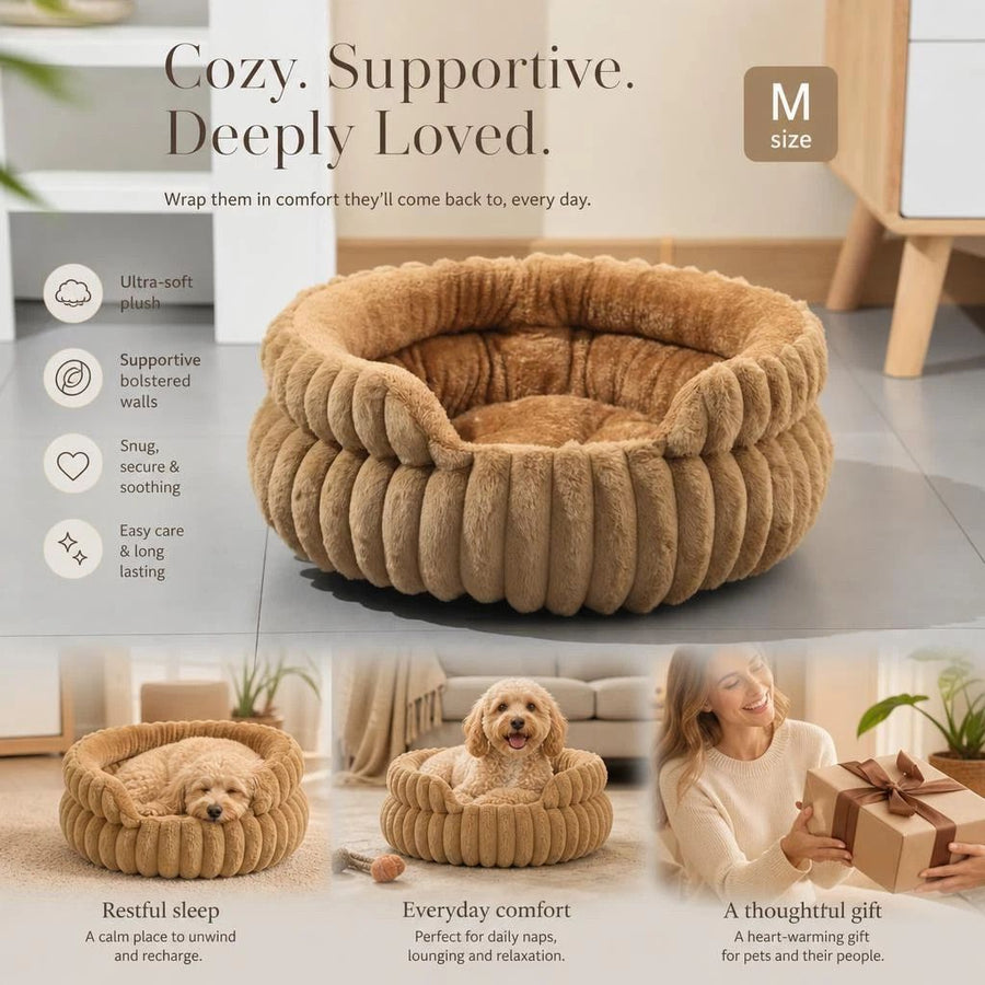 Moisture Resistant Notch Pet Nest, Coffee M Size, Comfortable Deep Sleep Space
