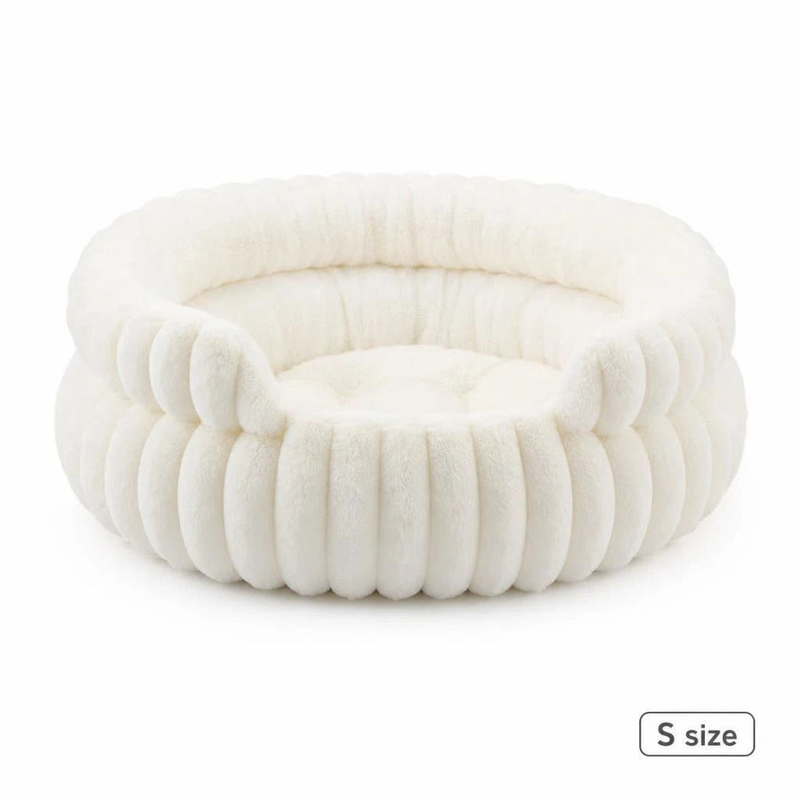Snug Notch Opening Cat Bed, Cream S Size, Soft Thick Anti-Cold Design