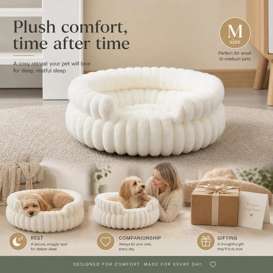 Detachable Notch Pet Round Bed, Cream M Size, Ideal For Medium Breed Puppies