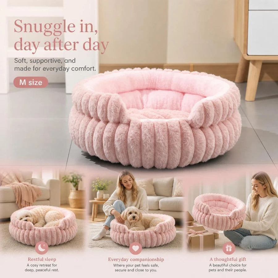 Cute Notch Entry Pet Nest, Pink S Size, Warm Fluff For Kittens & Small Dogs