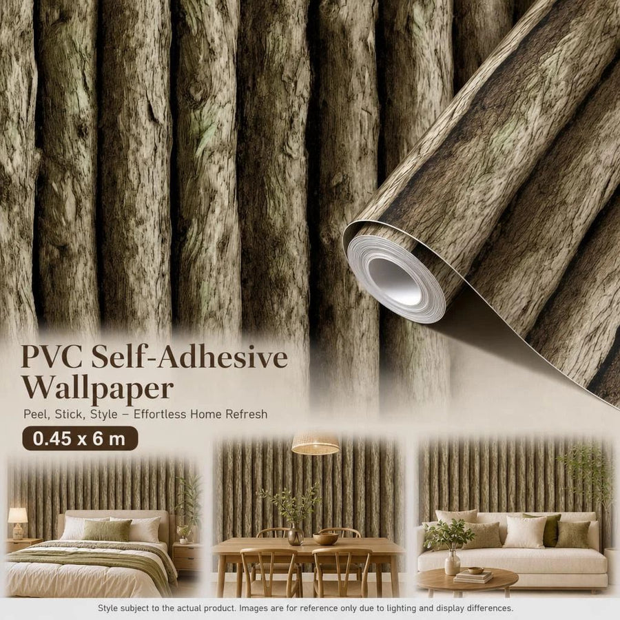 Self Adhesive Vintage Wall Covering 0.45x6M, Whole Log Wood Grain, Rustic Shop Backdrop