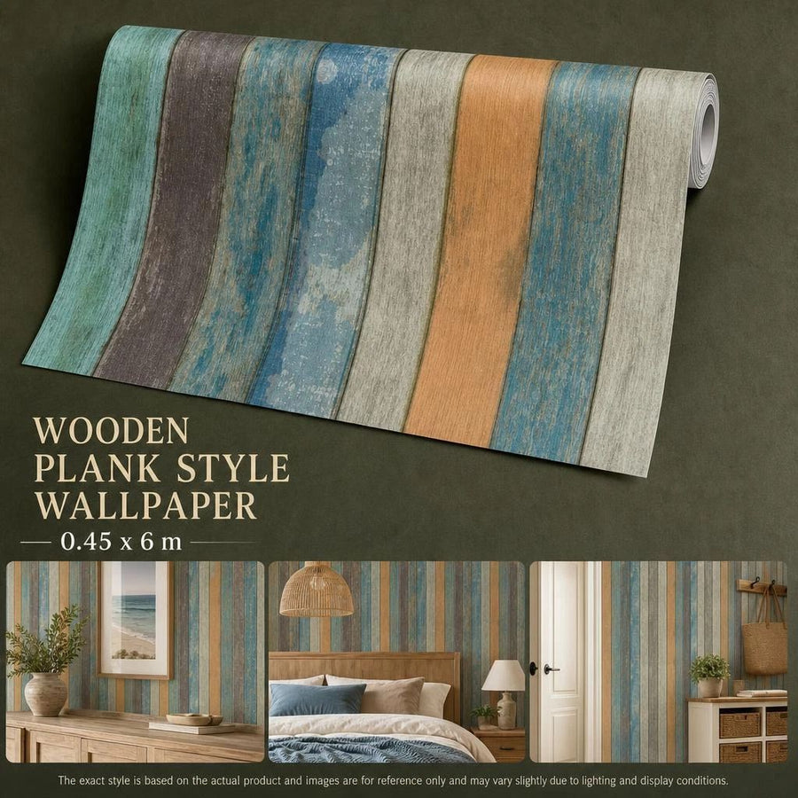 Self Adhesive Waterproof PVC Wall Decal 0.45x6M, Sky Blue Wood Grain, Bright Home Background