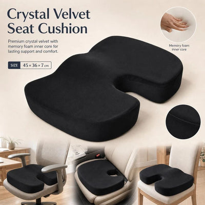 Slow Rebound Hip Cushion 45x36x7, Crystal Velvet Black, Soft Office Seat Support