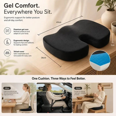 Gel Infused Hip Support Cushion 45x36x7, Crystal Velvet Black, Soft Cooling Surface