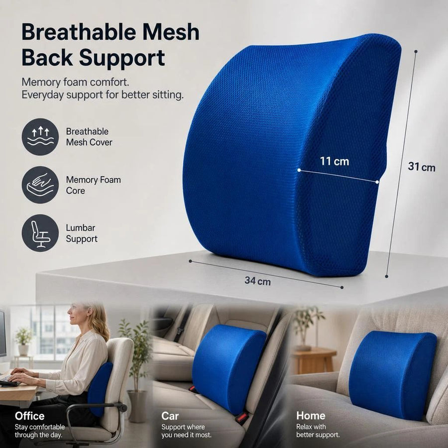 Ergonomic Lumbar Pad 45x36x7, Breathable Mesh Blue, Fix Sitting Posture