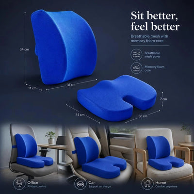 Mesh Blue Seat & Lumbar Support Set 45x36x7, Pressure Relief Complete Kit