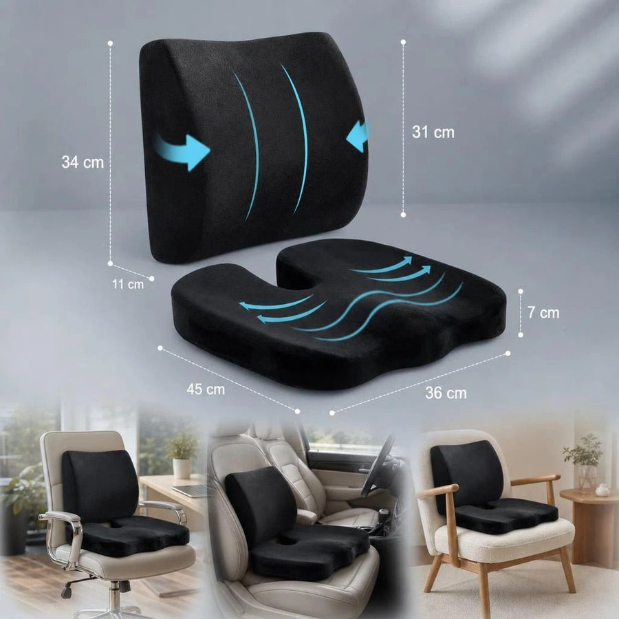 Black Crystal Velvet Seat Lumbar Cushion Pack 45x36x7, Ultra Soft Dual Support