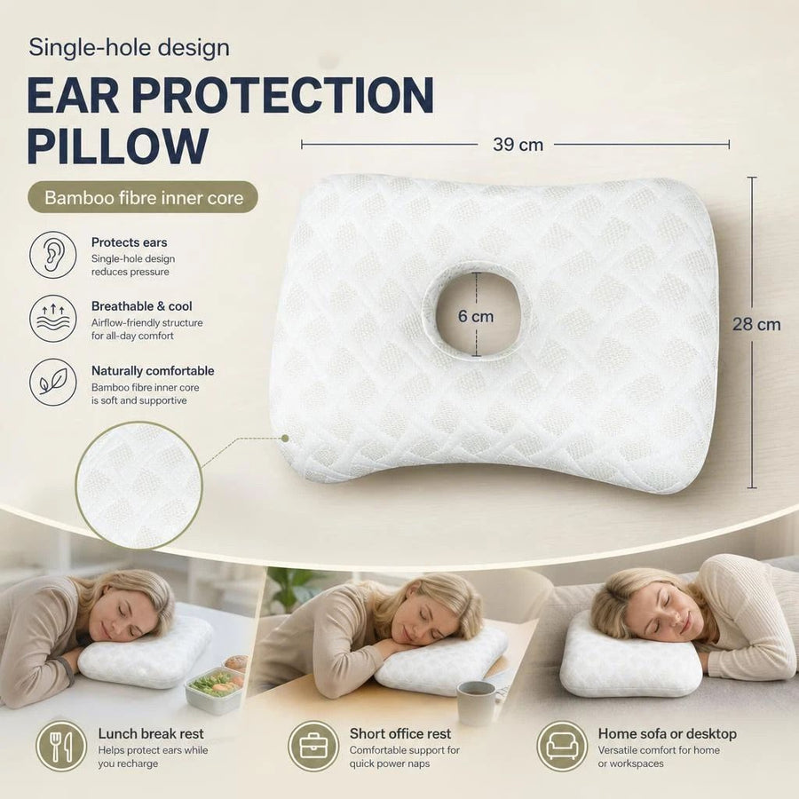 Skin-Friendly Single Hole Ear Pillow 39x28x6, Premium Soft Fabric, All Night Cozy Sleep