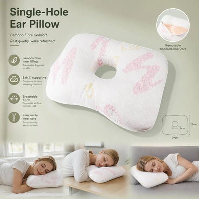 Removable Inner Core Ear Protection Pillow 39x28x6, Pink, Hygienic Reusable Sleep Pad