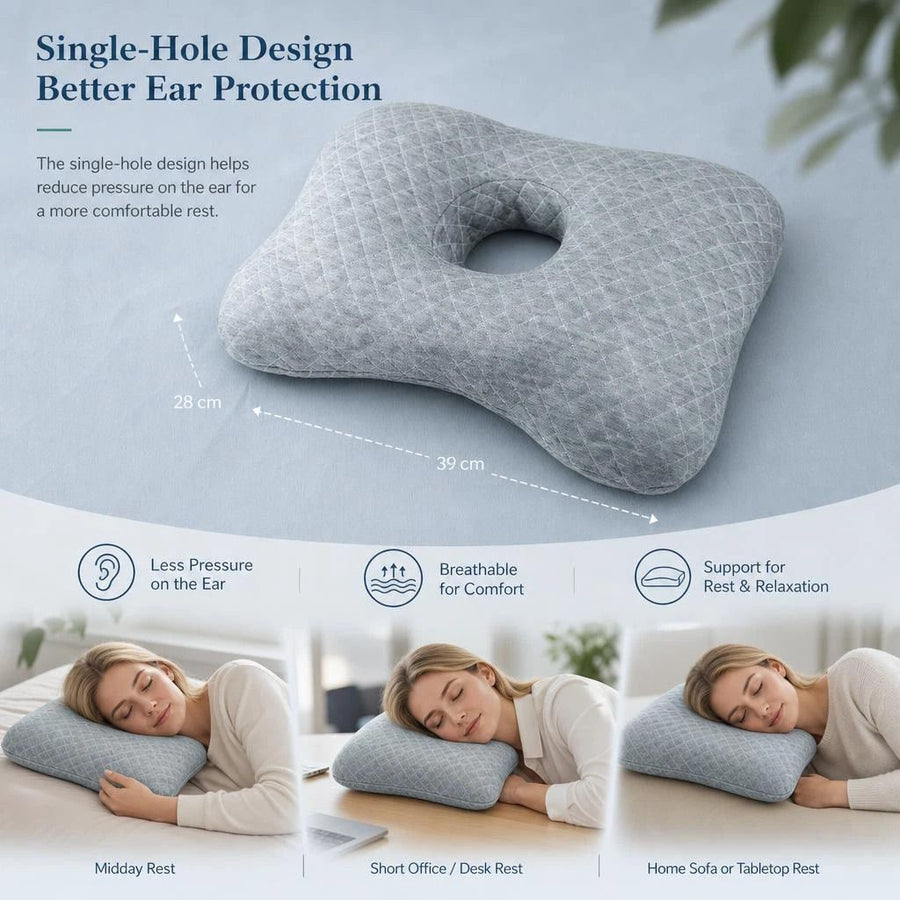Plaid Grey Single Hole Ear Pillow 39x28x6, Minimal Neutral Tone Home Decor