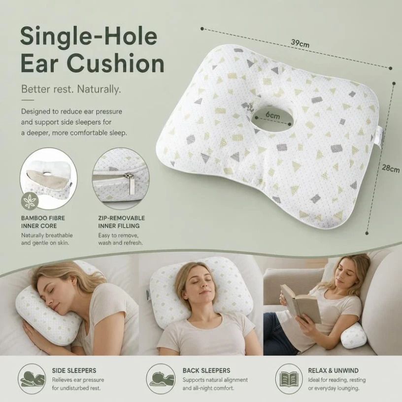 Washable Inner Ear Guard Pillow 39x28x6, Bohr Grey, Comfortable Daily Rest